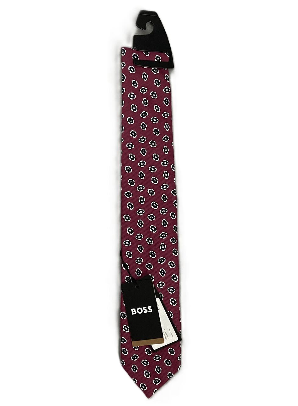 Boss Men's 3" Tie Red Floral Cotton Blend Made in Italy NWT